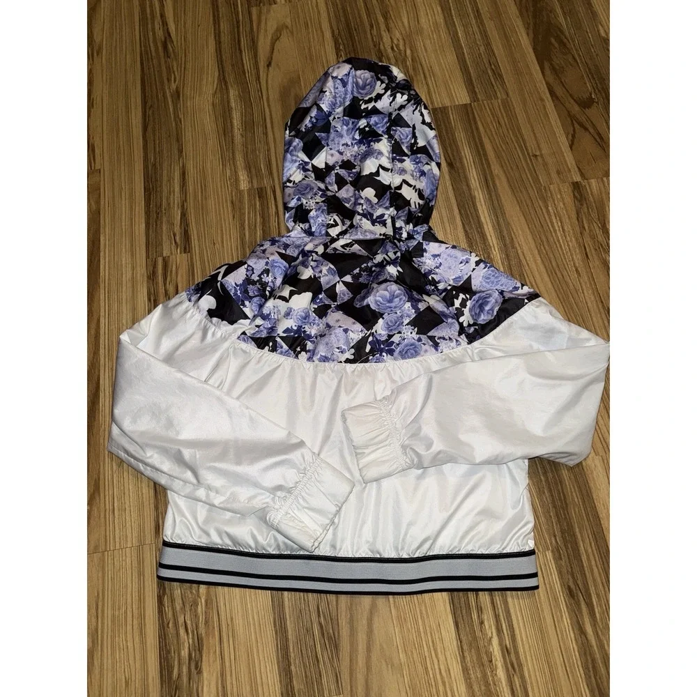 Nike Girls Sz L Large Crop‎ Windbreaker Jacket Spring Coat Purple Flowers White